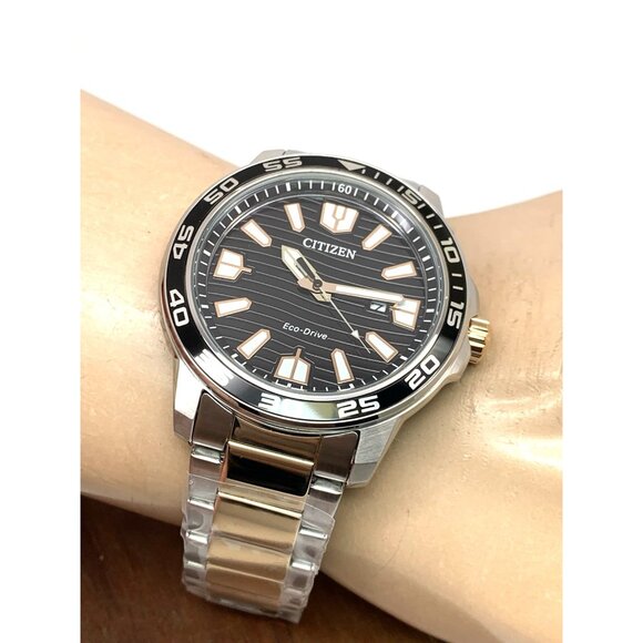 Citizen Men's Watch AW1706-52E Eco Drive Black Dial Two Tone Silver Steel 45mm - Picture 5 of 15